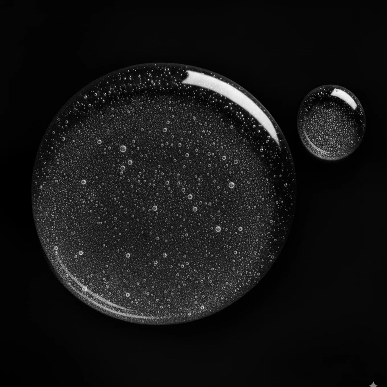 A close up of a water droplet on a black background