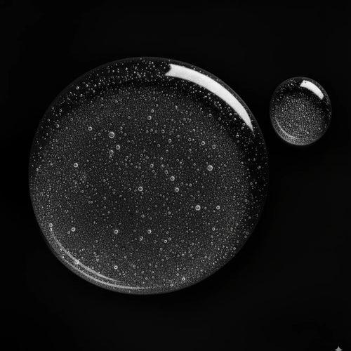 A close up of a water droplet on a black background